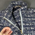 J Crew Jacket Womens 6 Blue White Wool Blend Tweed Funnel Neck Zip Long Coat Photo 5