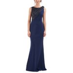 JS Collections Sequined Sleeveless Long Evening Gown Navy Blue Size 16 A-Line Photo 10