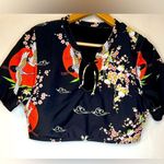 Asian Floral Black Swim Top or Crop Top Women’s Size 1X Blue Photo 0