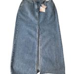 Happily Grey NWT Womens 3/25 Denim Skirt Crossover Waist Raw Hem Midi Jean Slit Blue Size undefined Photo 0