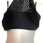 Malibu Lace Ruffle Flounce Flowy Braided Flowy Black Bikini Top M Boho Tribal Size M Photo 3