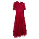 Ivy City Co. Embroidered Tulle Midi Red Floral Beaded Short Sleeve Size XS Photo 8