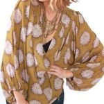 Free People Floral Draped Surplice Sage Blouse Top Shirt XS Boho Faix wrap Photo 0