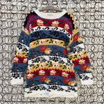 Forenza Vintage 90s Fall floral Leaves Stripe Chunky Tunic Sweater MEDIUM Photo 1