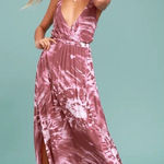 Lulus  Live In Harmony Tie-Dye Maxi Dress Sz S Mauve Pink Leg‎ Slit Open Back Photo 0