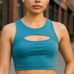 Zella Z by  Women's Sports Bra Activewear Tank Crop Top Cutout Aqua Blue Size S Photo 0