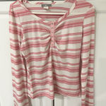 Body Central  Women's Long Sleeve Pink/White Striped Shirt Size M  Photo 0