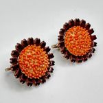 Vintage Floral Earrings Brooch Set Midcentury Enameled Metal Photo 1