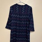 Srishti Ikat Tunic Top XXL | Boho Ethnic Print Navy Red 3/4 Sleeve Kurta Blue Photo 6