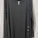 Zenana Premium  Charcoal Gray Long Sleeve Tunic Top with Side Buttons Size 2X Photo 0