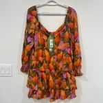 Farm Rio  Womens Mango Macaw Mini Dress Small NWT $185 Long Sleeve Ruffle Orange Photo 1