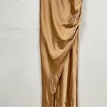 Hello Molly  Gold Faux Wrap Slip Dress Midi Formal Womens 4 Bridesmaid Draped Photo 3