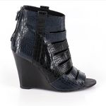 Rebecca Minkoff Sonny Embossed Peep Toe Wedge Booties Size 9 Navy Blue Black Photo 0