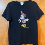 Disney Walt World Minnie Mouse Black Tee Women’s Vintage T-Shirt Sparkly Glitter Photo 0