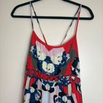 Free People  Dress Large Red Floral Print Mini‎ Tiered Ruffle Spaghetti Strap Photo 2