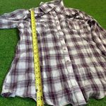 Roar‎ Women's Large Western Plaid Embroidery Long Sleeve Button Up Sheer Purple Photo 3