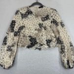 Hottie + Lord Top Women's Long Sleeve Crop Top Beige Black Floral Mesh Sz 0 Tan Photo 0