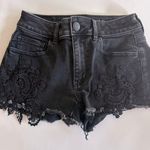 American Eagle Hi-Rise Shortie Black Lace Detailed Denim Shorts Size 0 Photo 0