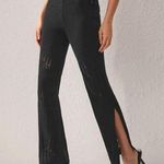 SheIn Black Distressed Flare Leg Sweater Pants Photo 0