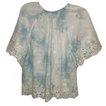 Anthropologie  Lace Trimmed Tie Dye and Embroidered Cotton Tie Neck Top Photo 7