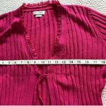 Van Heusen  Cotton Tie Front Knit Short Sleeve Ruffle Trim Raspberry Sweater Sz S Photo 3
