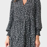 Gibsonlook Smocked Cuff Tiered Mini Dress Abstract Dot Black White S Photo 0