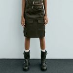 ZARA NWT  Mid Rise Midi Pocket Skirt 100% Cotton 3067/505 Mid-Khaki Green Photo 2