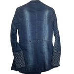 Venus  Denim Military Jacket Women’s Sz 2 Blue Quilted Sleeves Gold Buttons Chic Photo 2