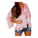 Vintage Havana WHITE AND NEON PINK EMBROIDERED GYPSY
TUNIC TOP size M Photo 5