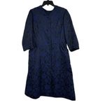 1950s Handmade Navy Floral Brocade Dress Coat Couture Saks Fifth Ave Seamstress Blue Size M Photo 4