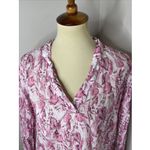 120% LINO Pink White Floral Longsleeve Linen Tunic Shirt Sz 42 Photo 5