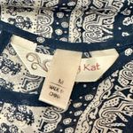 Krazy Kat Blue and White Sheer Patterned Tunic Boho Chic Whimsy Peasant Sleeves Photo 4
