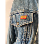 American Vintage Vintage Unisex snap button faded rustic blue denim jacket with nostaglia pins M Photo 5