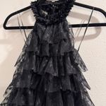 MABLE Small Black Floral Halter Chiffon Lace Tier Tulle Ruffle Mini Dress Party Photo 4