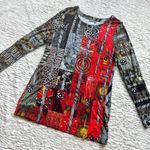 Simply Art by Dolcezza Long Sleeve Top M Artsy Stretchy Art to Wear Animal Print Red Size M Photo 2