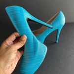 De Blossom Collection  | Teal Faux Leather Woven Texture Platform Heels Sz 10 Photo 7