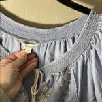 Lucky Brand large Sky Blue Embroidered Blouse flutter sleeve smocked neck tassel Photo 1