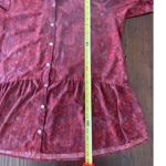 LOGO By Lori Goldstein LOGO Lori Goldstein Blouse Stretch Woven Button Women's Mosaic Red Stretch Photo 3