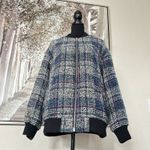 Avec Les Filles  Woman's Plaid Wool Blend Tweed Bomber Jacket - Size Large Photo 4
