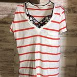 Madewell  Whisper Red Striped V Neck Tee crewneck bright ivory/red size s… Photo 2
