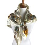 Ivory Gold Paisley Floral Satin Scarf Square Retro Boho Lightweight Wrap Yellow Photo 0