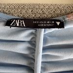 ZARA Baby Blue Pink Floral Mesh Rusched V Neck Elbow Sleeve Top Size Small Photo 5