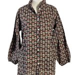 Mod’s Mahal Indian Cotton Block Print Retro 70s Button Down Shirt Size Medium Black Photo 9