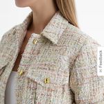 EXPRESS Sequin Tweed Novelty Button Cropped Bomber Jacket Photo 3