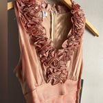 LONDON TIMES vintage Halter Ruffle Neck Cocktail Dress Peach Rose Gold Satin Orange Size 4P Photo 3