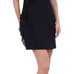 Eliza J Ruffle Front Mini Dress in Black size 6 NWT Sleeveless Crew Neck Photo 0