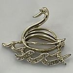 Vintage Marvella two tone gold and silver swan on rhinestone water rare item Photo 0