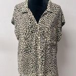 Umgee  Button Up Blouse Collar Women Animal Print Short Sleeve Shirt Size Large Photo 0