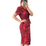 Vintage 90’s Red Abstract Lined Button Up Midi Dress Size 14 Photo 1