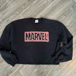 Junk food brand women’s marvel black cropped frayed edge crew sweatshirt medium Photo 0